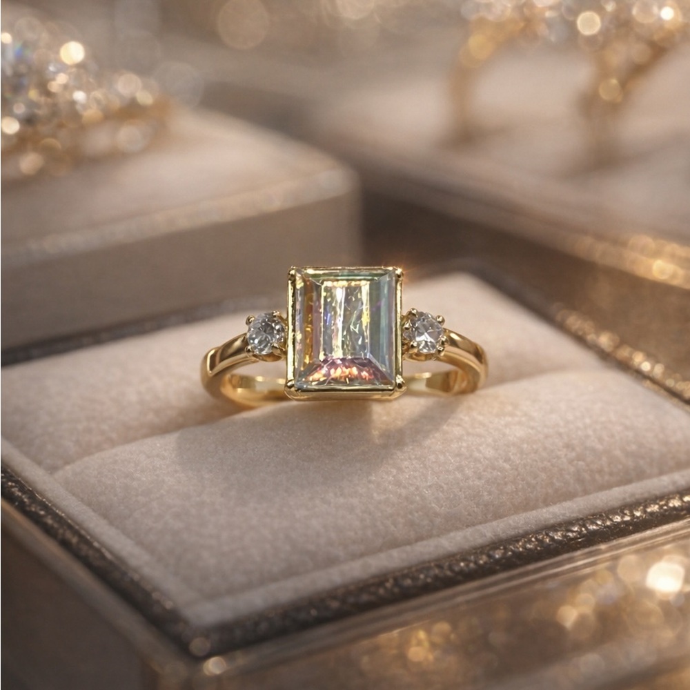 Elegant Gold and Silver Ring with Sparkling Gemstones
